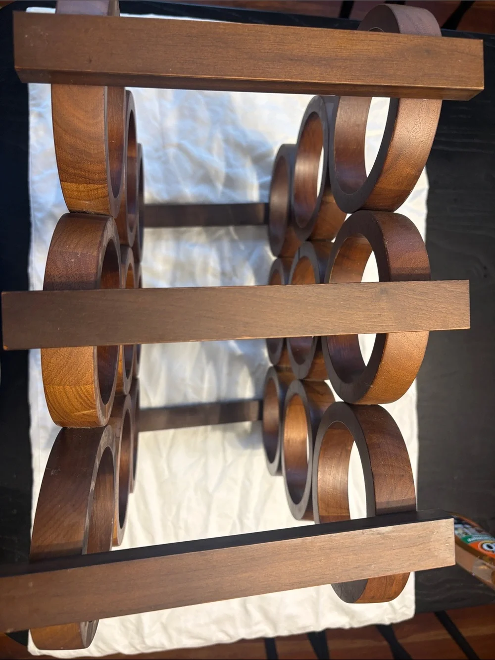 Vintage MCM Kustom Kraft Walnut 9-Bottle Wine Rack